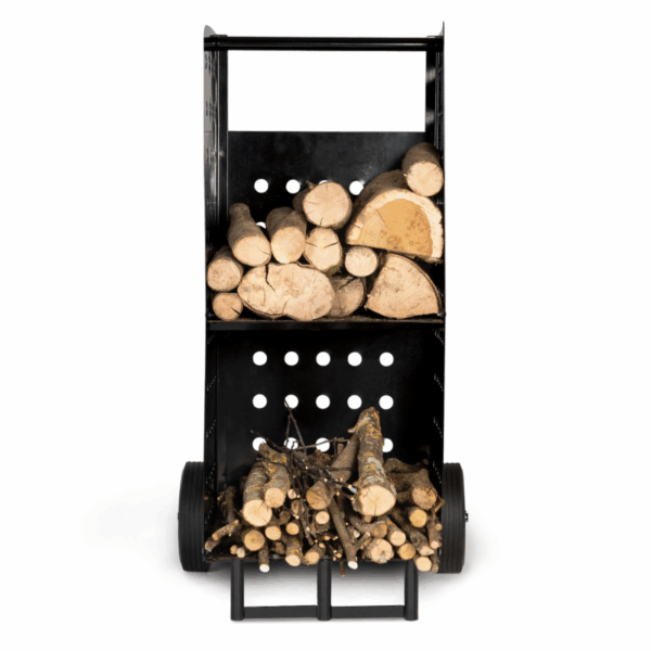 CHARIOT PORTE BÛCHES ACIER NOIR 40 X 40 X 100,5 CM POUR CHEMINÉE