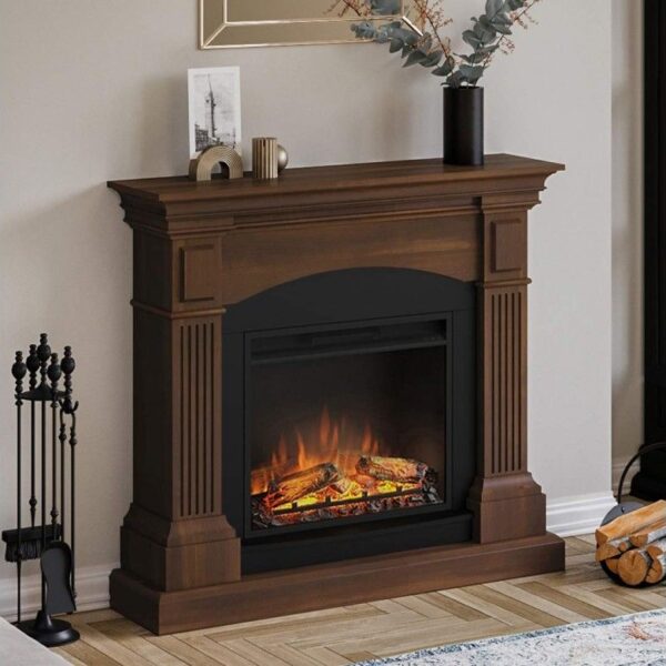 CHEMINÉE AVEC DE FAUSSES FLEURS EN BOIS ÉLECTRIQUES