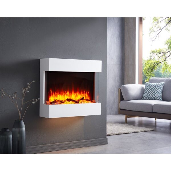 Cheminée Électrique, RICHEN Alva Cheminée Murale Avec Chauffage, Éclairage LED, Effet Flamme 3D Et Télécommande, Blanc